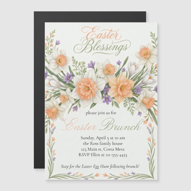 Invitación Magnética Elegant Floral Easter Blessings Brunch Invitation  (Anverso/Reverso)
