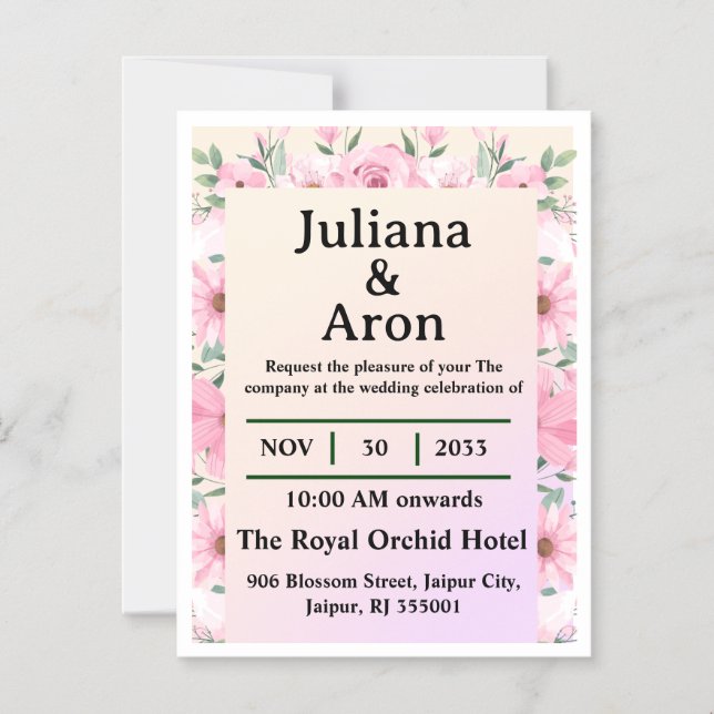 Invitación Magnética Elegant Floral Wedding Invitation | Editable  (Anverso)