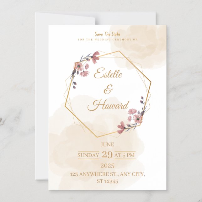Invitación Magnética Elegant Geometric Floral Save The Date Card (Anverso)
