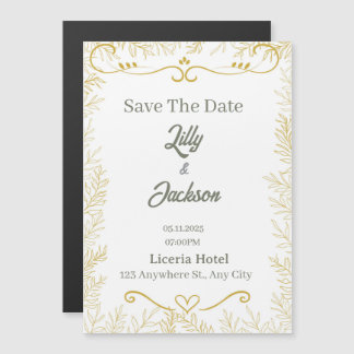 Invitación Magnética Elegant Gold Leaf Save the Date Card | Modern Wedd
