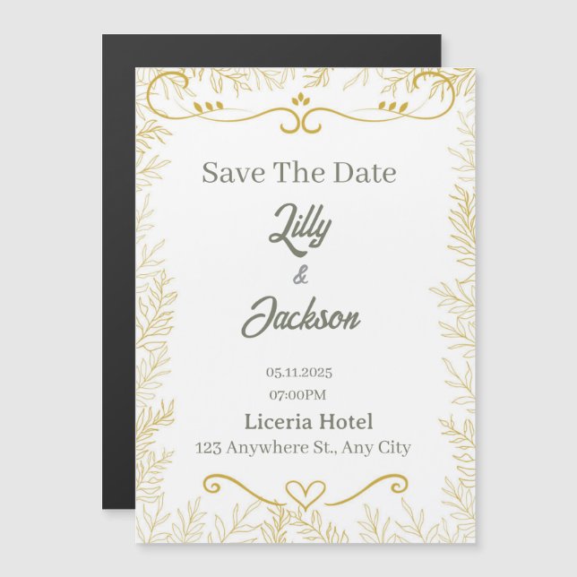 Invitación Magnética Elegant Gold Leaf Save the Date Card | Modern Wedd (Anverso/Reverso)