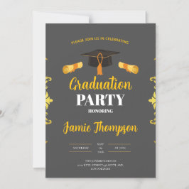 Invitación Magnética Elegant Grey & Gold Graduation Party Invitation