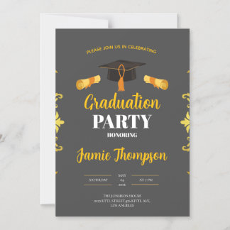 Invitación Magnética Elegant Grey & Gold Graduation Party Invitation