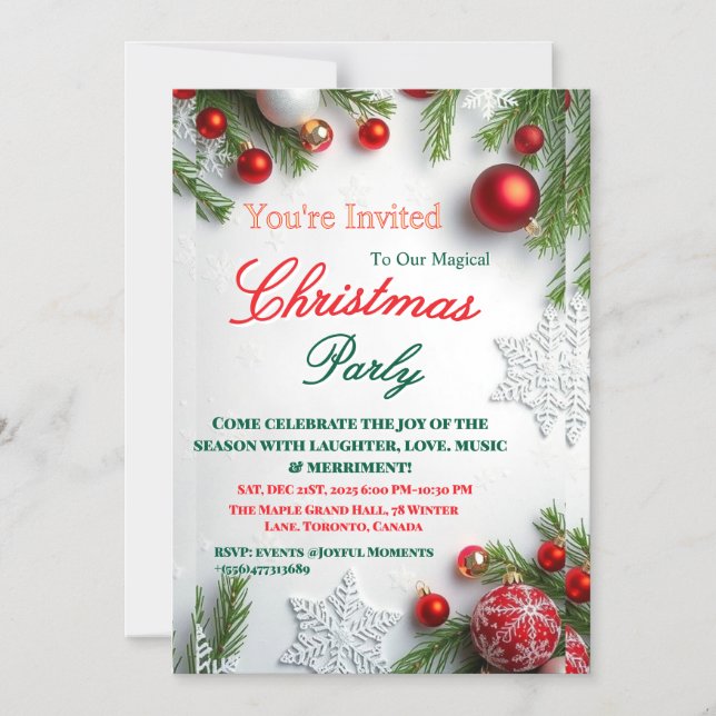 Invitación Magnética Elegant Red & White Christmas Party Invitation (Anverso)
