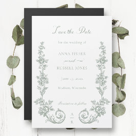 Invitación Magnética Elegant Sage Baroque Roses Save the Date