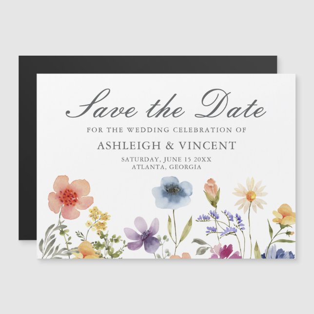 Invitación Magnética Elegant Spring Wildflowers Save the Date (Anverso/Reverso)