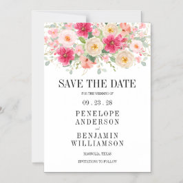 Invitación Magnética Elegant Watercolor Bright Pink Floral Wedding