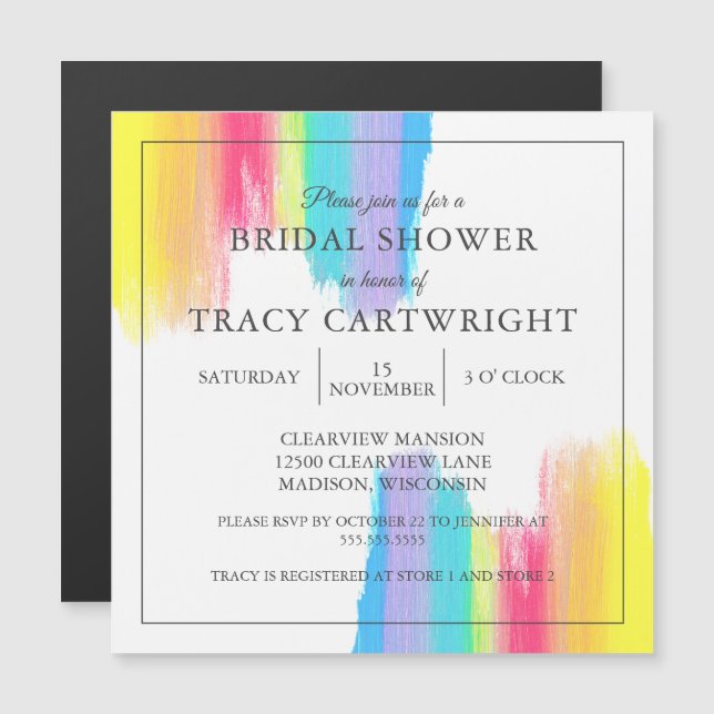 Invitación Magnética Elegante acuarela arcoiris ducha de novia moderna (Anverso/Reverso)