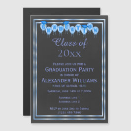 Invitación Magnética Elegante Azul Doble Marco Graduación de Hombres
