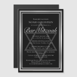 Invitación Magnética Elegante Bar Mitzvah Formal Plateado Negro
