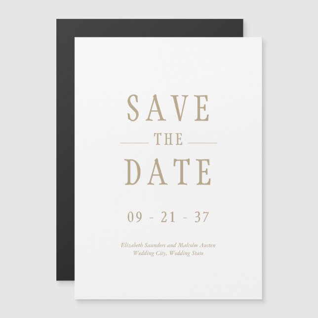 Invitación Magnética Elegante blanco Boda moderno salva la fecha (Anverso/Reverso)
