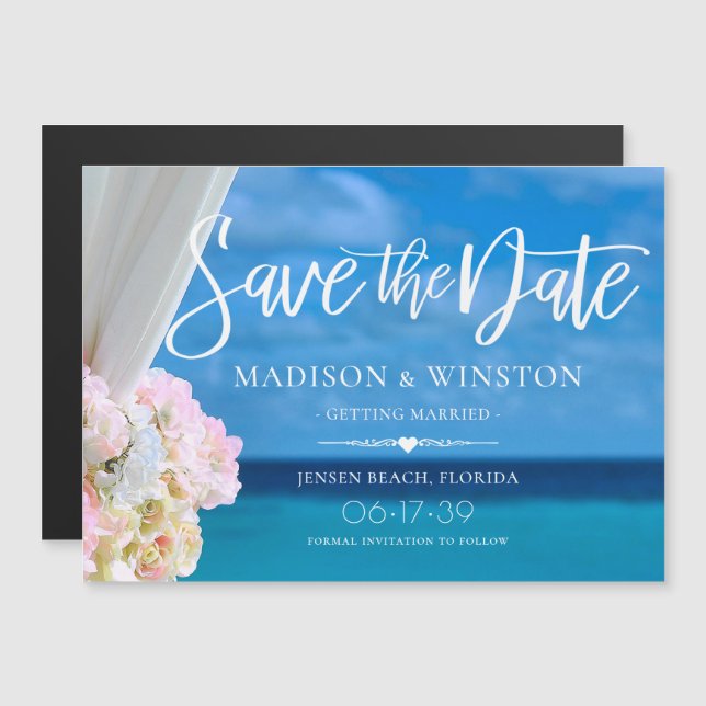 Invitación Magnética Elegante Blue Ocean Beach Summer Save the Date (Anverso/Reverso)