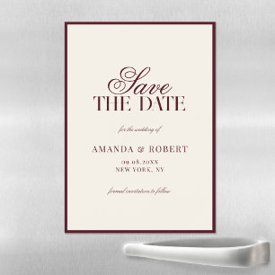 Invitación Magnética Elegante Boda al Estilo Old Money Burgundy Save th