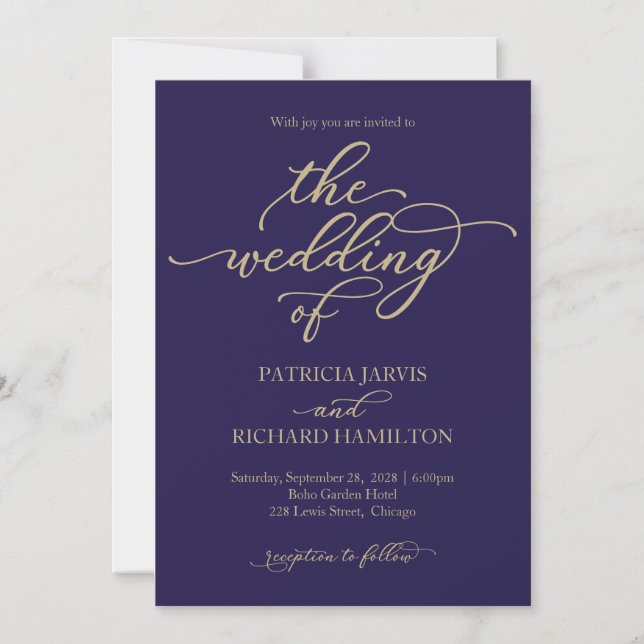 Invitación Magnética Elegante Boda azul de la Marina (Anverso)
