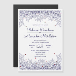 Invitación Magnética Elegante Boda blanco azul