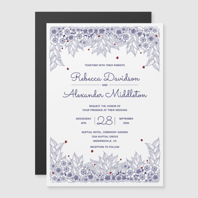 Invitación Magnética Elegante Boda blanco azul (Anverso/Reverso)