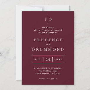 Invitación Magnética Elegante Boda Clásica de Borgoña Profundo