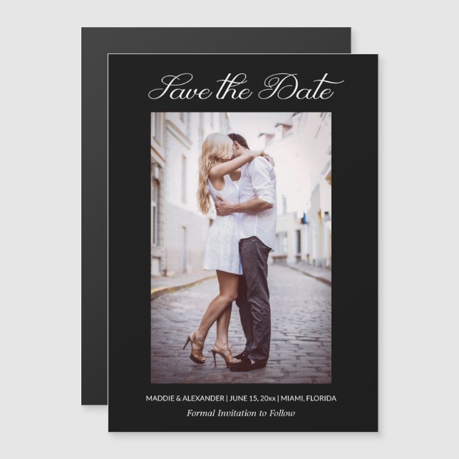 Invitación Magnética Elegante Boda Compromiso Foto de Black Save Date (Anverso/Reverso)