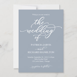 Invitación Magnética Elegante Boda de Caligrafía Azul Polvoriento
