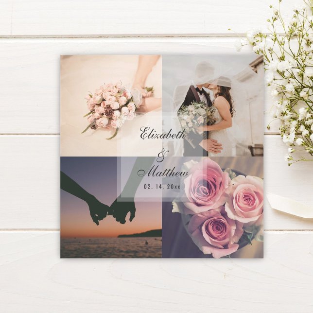 Invitación Magnética Elegante Boda de Collage de fotos Novia y Groom (Subido por el creador)