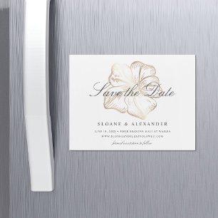 Invitación Magnética Elegante Boda de Flores de Oro Hibiscus Salva la F