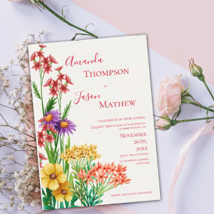 Invitación Magnética Elegante Boda de flores silvestres Naranja púrpura