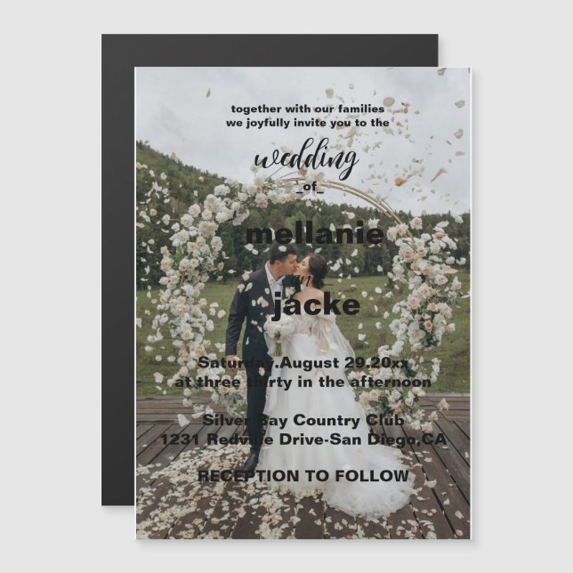 Invitación Magnética Elegante Boda de fotografía de borde blanco y negr (Anverso/Reverso)