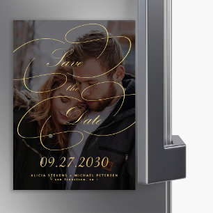 Invitación Magnética Elegante boda de fotografía de caligrafía de oro f