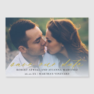 Invitación Magnética Elegante Boda de Fotografía de Texto de Oro Guarda
