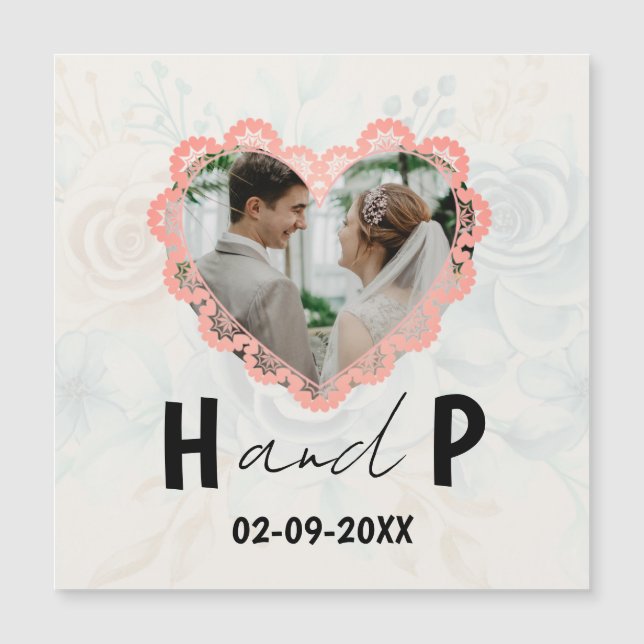 Invitación Magnética Elegante Boda de fotografías en monograma con escr (Anverso)