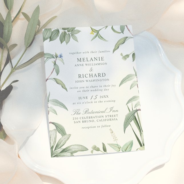 Invitación Magnética Elegante Boda de hojas botánicas verdes y blancas (Subido por el creador)