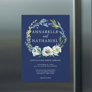 Invitación Magnética Elegante Boda de Invierno con Flores Azules de la