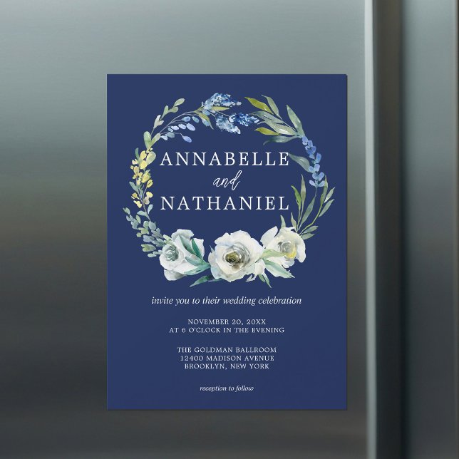 Invitación Magnética Elegante Boda de Invierno con Flores Azules de la  (Subido por el creador)