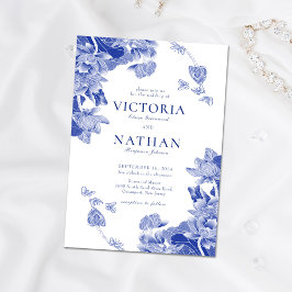 Invitación Magnética Elegante Boda de Moda Chinoiserie de flores blanca