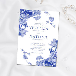 Invitación Magnética Elegante Boda de Moda Chinoiserie de flores blanca