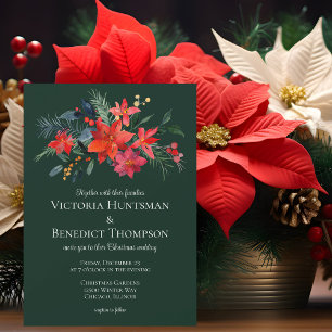 Invitación Magnética Elegante Boda de Navidades de Flores Rojas Verdes 