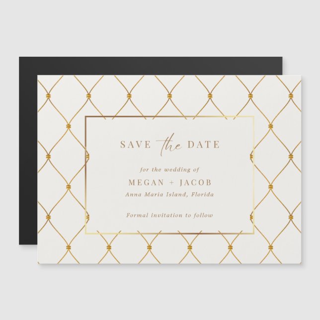 Invitación Magnética Elegante Boda de Oro salva la fecha (Anverso/Reverso)