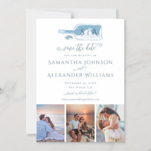 Invitación Magnética Elegante Boda de Playa en Azul Polvoriento Save th