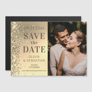 Invitación Magnética Elegante Boda de Purpurina de Oro para guardar la 