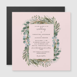 Invitación Magnética Elegante Boda de Tono Rosado y Eucalipto