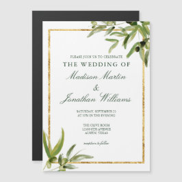 Invitación Magnética Elegante Boda de Verdor de Oro Vino Verde