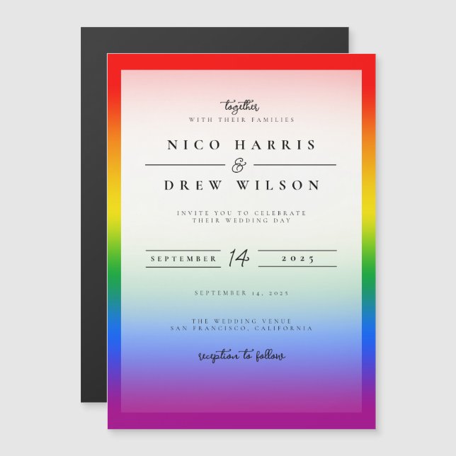 Invitación Magnética Elegante Boda del Orgullo LGBTQ+ (Anverso/Reverso)
