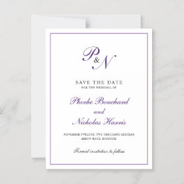 Invitación Magnética Elegante Boda en Monograma Púrpura Salvar la Fecha