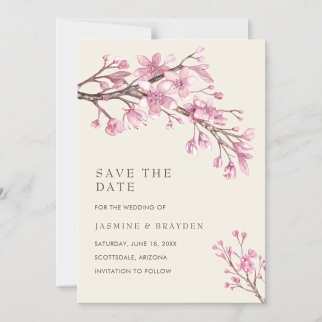 Invitación Magnética Elegante boda floral rosa salva la fecha (Anverso)