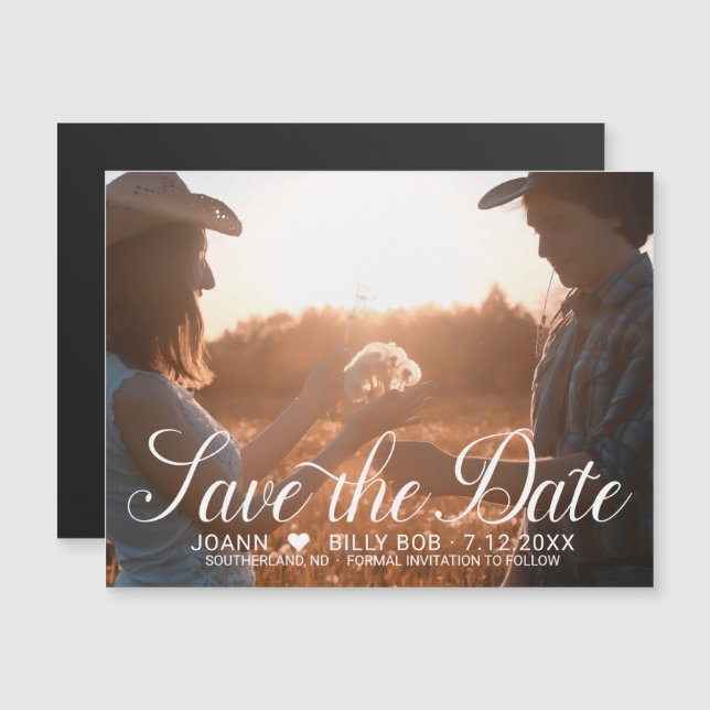 Invitación Magnética Elegante boda fotográfica manuscrita blanca salva  (Anverso/Reverso)