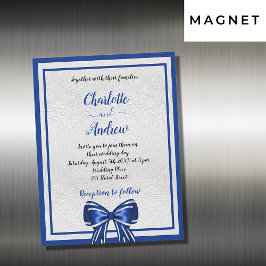 Invitación Magnética Elegante boda lujoso de la proa azul azul real
