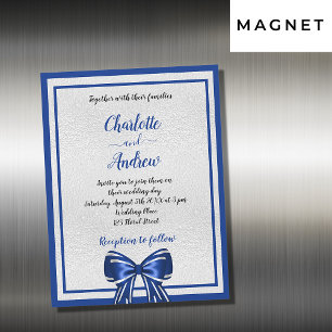 Invitación Magnética Elegante boda lujoso de la proa azul azul real