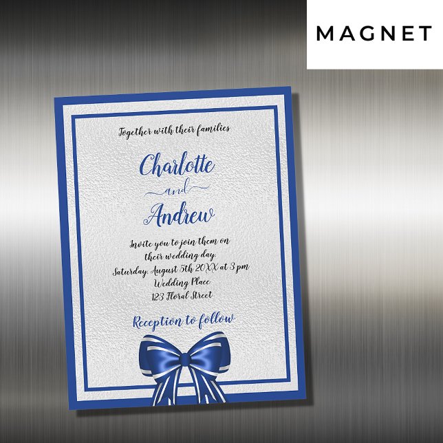 Invitación Magnética Elegante boda lujoso de la proa azul azul real (Subido por el creador)