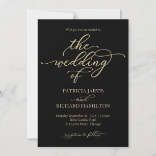Invitación Magnética Elegante Boda Negra Caligrafía Dorada