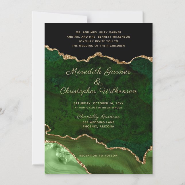 Invitación Magnética Elegante Boda Purpurina de Green Gold Agate (Anverso)
